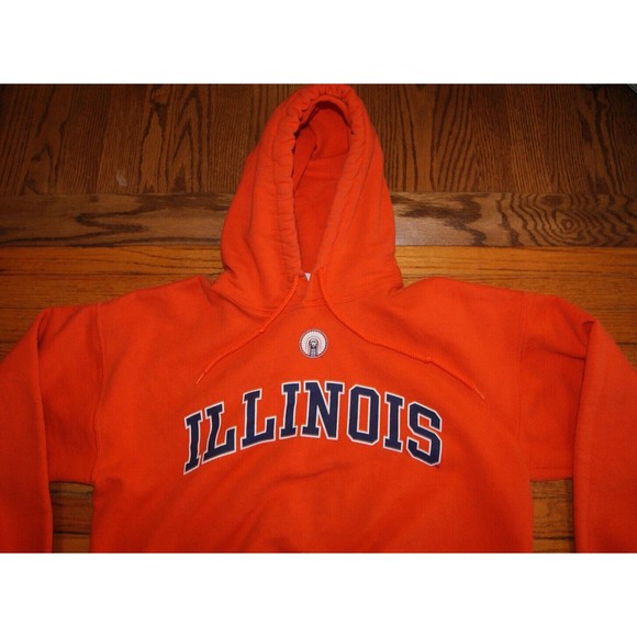 VTG ILLINOIS FIGHTING ILLINI Orange Large Hoodie Sweatshirt CHIEF Illiniwek - Picture 1 of 12